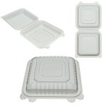 8.2'' -  Biopack Lunch Clamshell/White /150pcs per cs