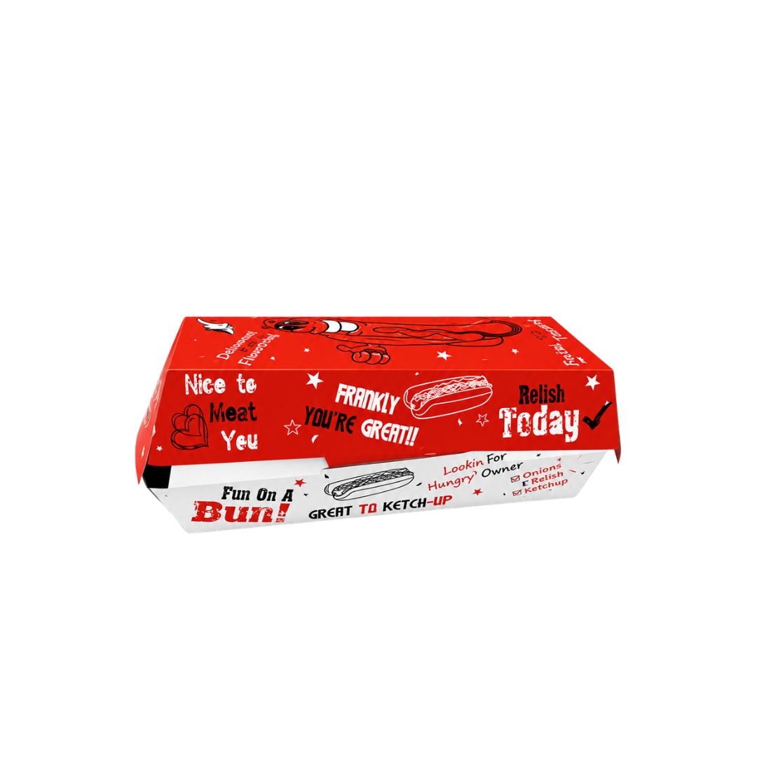 PPHD (2) Orange Printed Paper Hotdog Box (8.5"Lx3.5"Wx2.75"H) / 200pcs per case - Image 1