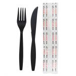 500pcs - Black/White Heavy Duty Fork & Knife Wrapped