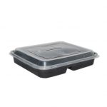 1000ml/32oz - 3 Compartment Square Black Base Clear Lid/150pcs per cs