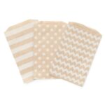 100pc - 6"x5" Kraft Favor Paper Bag with White Chevron, Stripe & Polka Dots Print