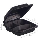 8''x 8'' - 3 Compartment Eco Friendly Microwaveable Black Clamshell/150pcs per case