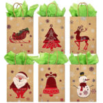 9"H x 7"L x 3.25"W - Kraft Gift Bag With Christmas Print