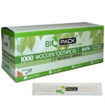 1000pcs per box - 2.5" Biopack Wooden Toothpicks Individually Wrapped/ 10 box per cs