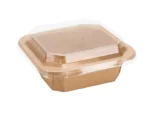 1200ml - Kraft Square Salad Bowl With Clear PET Lid /300pcs per case - Image 2