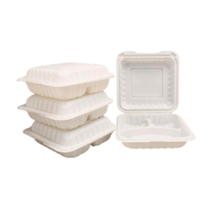 8''x8'' - 3 Section White Microwave Safe Clamshell Container/150pcs per case