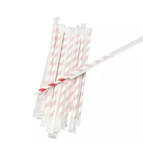 300ct - Epic 8'' Biodegradable Wrapped Black/Red Stripe Paper Straws - Image 2