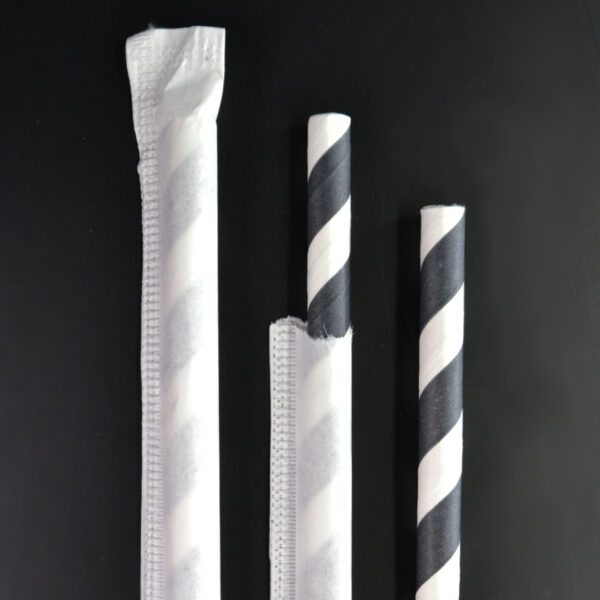 300ct - Epic 8'' Biodegradable Wrapped Black/Red Stripe Paper Straws - Image 3