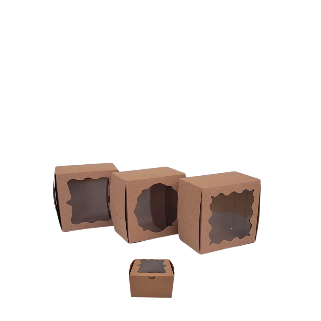 2 4"Lx4"Wx2.5"H - Kraft Boxes with Clear Window - Image 1