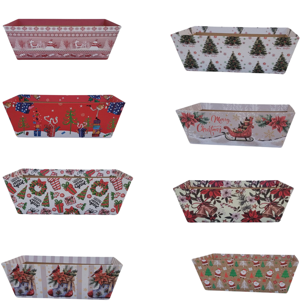 2 9''Lx6''Wx 3''H - Christmas Print/Red Gift Packaging Tray - Image 1