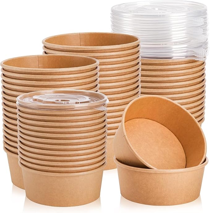 1100 Kraft Bowl & Clear Lid (1100ml)/300pcs per case - Image 1