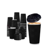 25pc -16oz Black Ripple Hot Cups/20pks per case (500pcs)