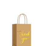 8"H x 5.75"L x 3"W - Small Kraft With Gold Print Gift Bags