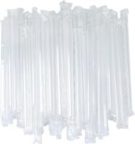 100pcs - 10" Red/Clear Boba Straws Wrapped/ 24pks per case