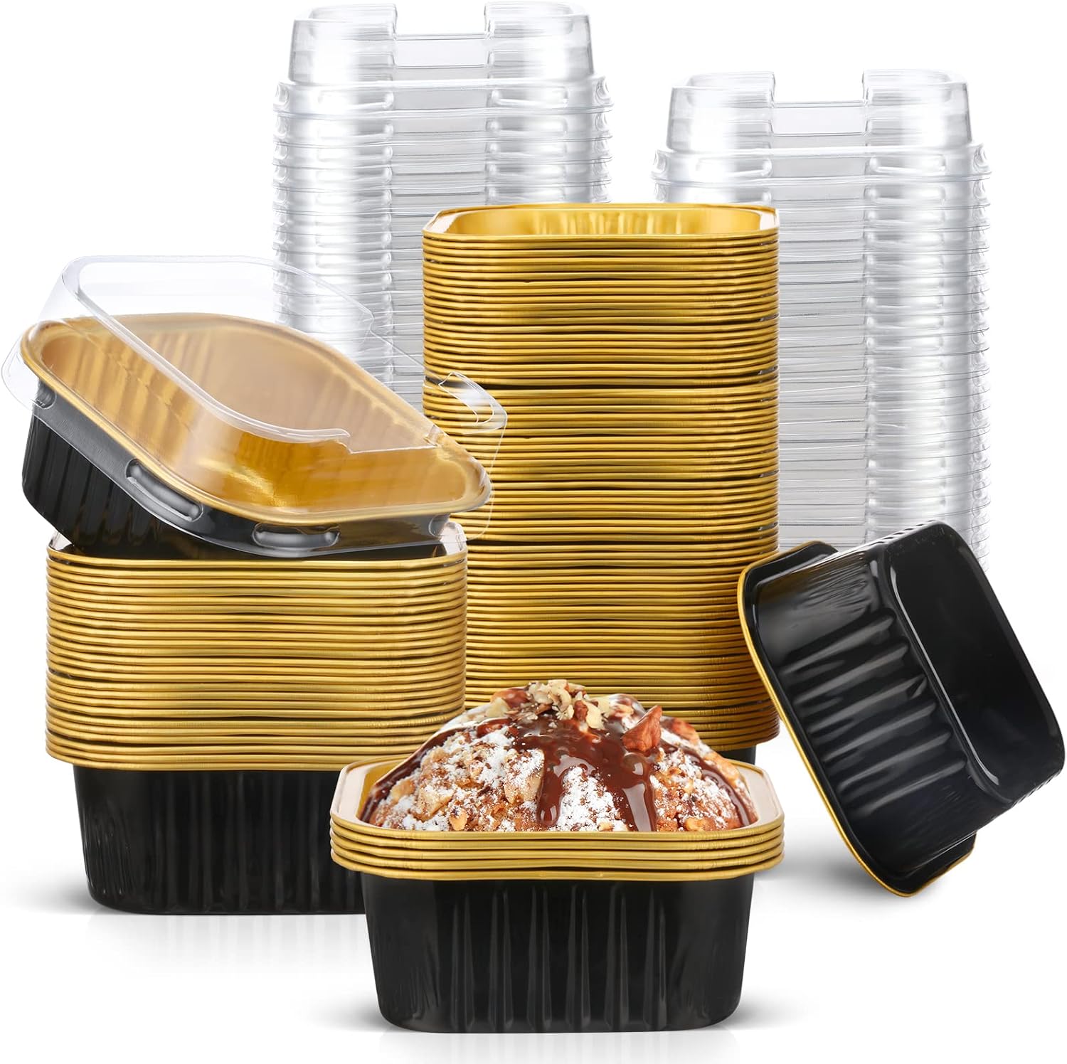 102 20pc- 7oz Square Baking Pan with Lid (Black & Gold) - Image 1