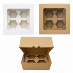 4 Count Window Cupcake box with Insert - 6"x6"x3" - (Kraft & White)