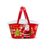 Christmas Printed Plastic Bucket With Handle - 6"x5"x4"