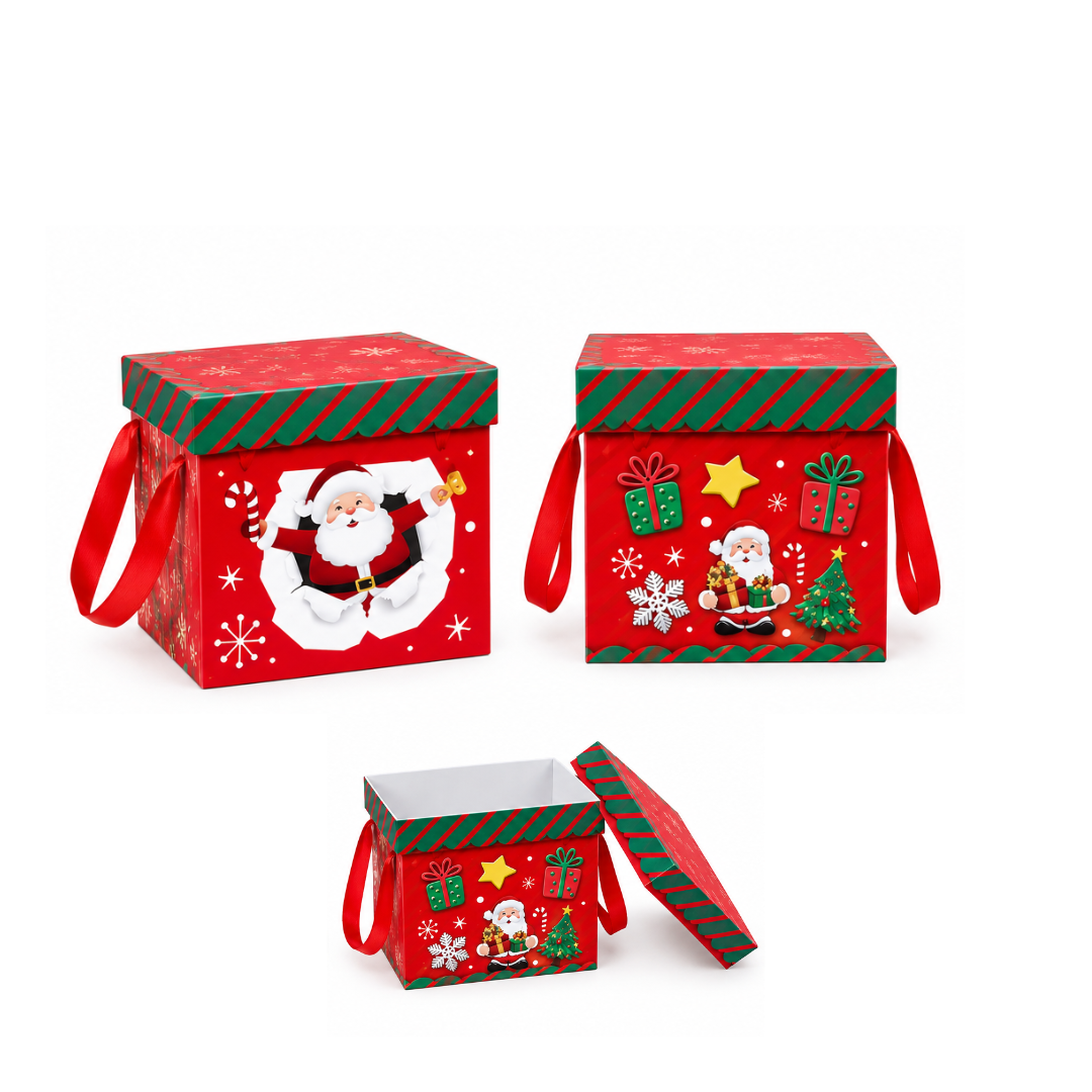 5 1pc -4''x4'' Christmas Print Gift Box - Image 1
