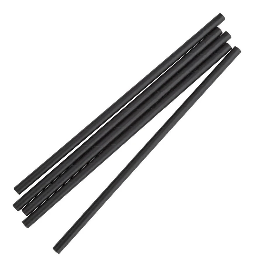 straight 250ct - 7.75''x6mm Straight Black Plastic Individually Wrapped Straws/40pks per case - Image 1